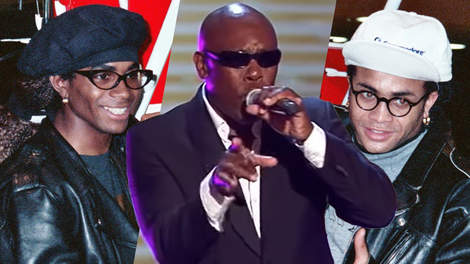 Fab Morvan (links), John Davis (mitte) und Rob Pilatus (rechts)