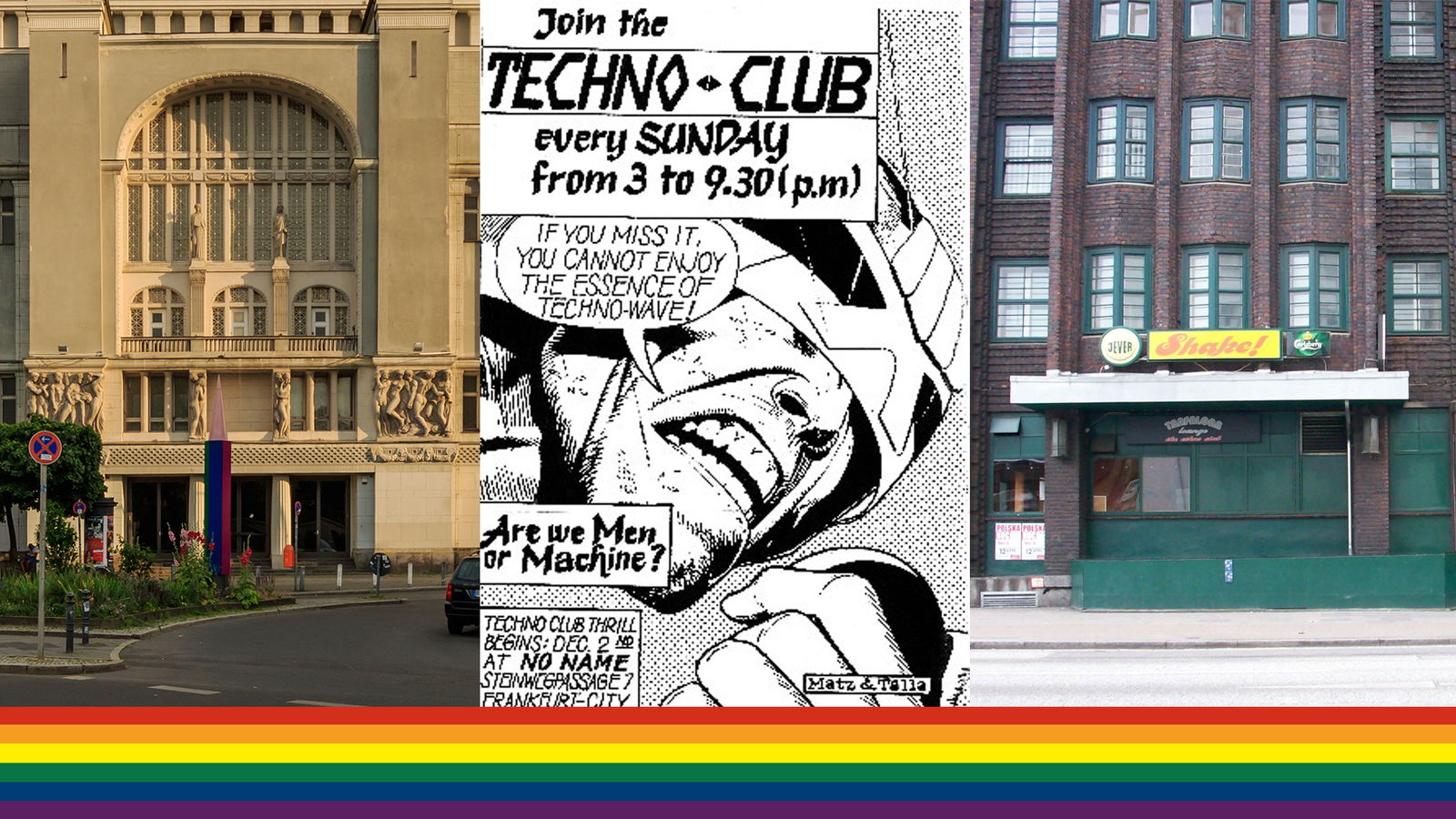 Das ehemalige Metropol (Berlin), ein Flyer aus dem No Name (Frankfurt) & das ehemalige Front (Hamburg)