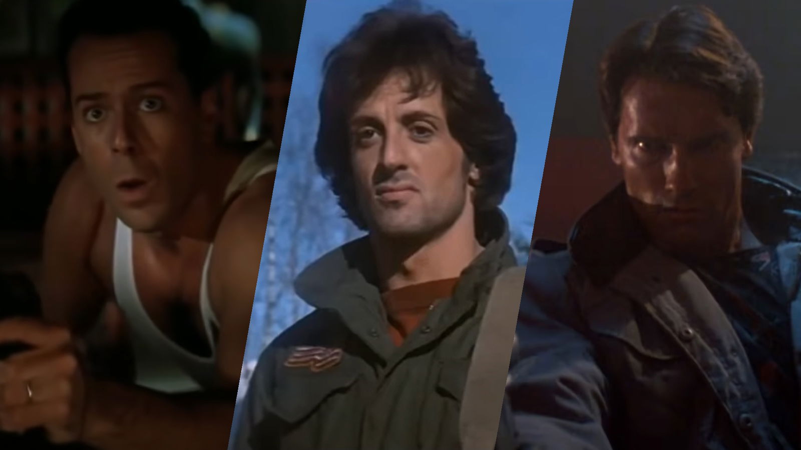 Bruce Willis (Die Hard), Sylvester Stallone (Rambo) & Arnold Schwarzenegger (Terminator)