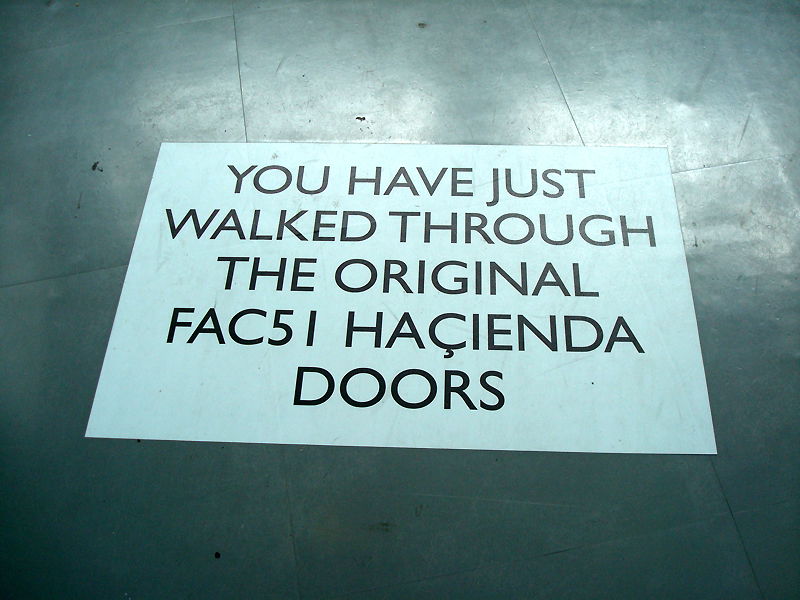 Information sign about the former nightclub The Hacienda Manchester.
