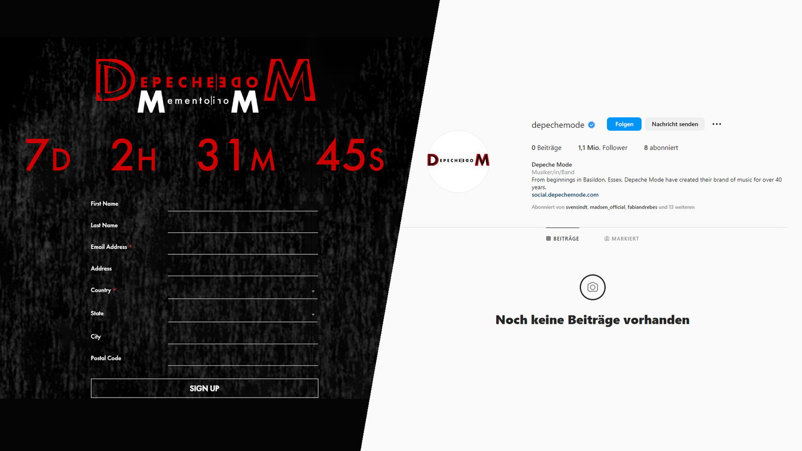 Die Depeche Mode Homepage und der Instagram-Account seit dem 26.01.2023