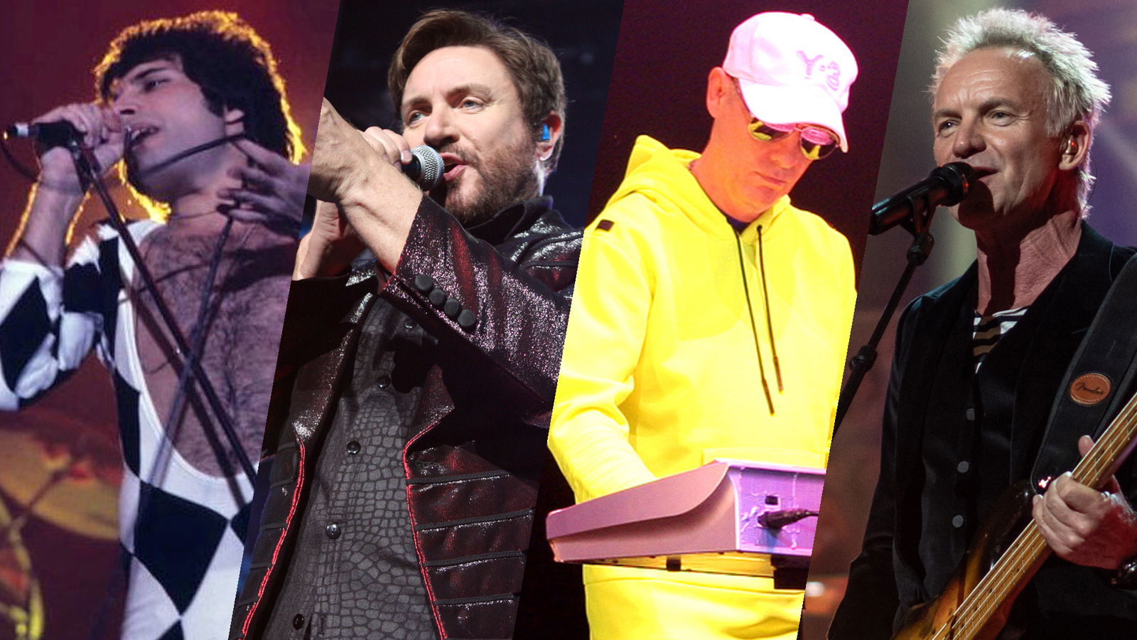 Freddie Mercury, Simon Le Bon, Chris Lowe & Sting