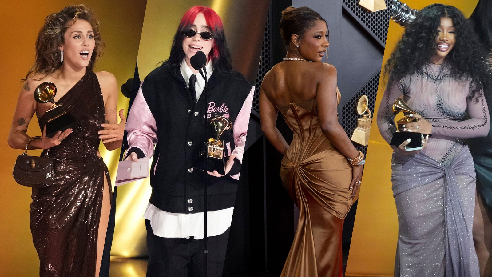 Miley Cyrus, Billie Eilish, Victoria Monet & SZA am 4. Februar 2024 bei den 66. Grammy Awards in Los Angeles