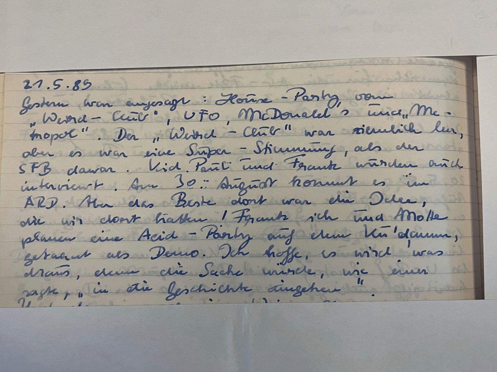 Tagesbucheintrag von Miriam Scheffler vom 21. Mai 1989