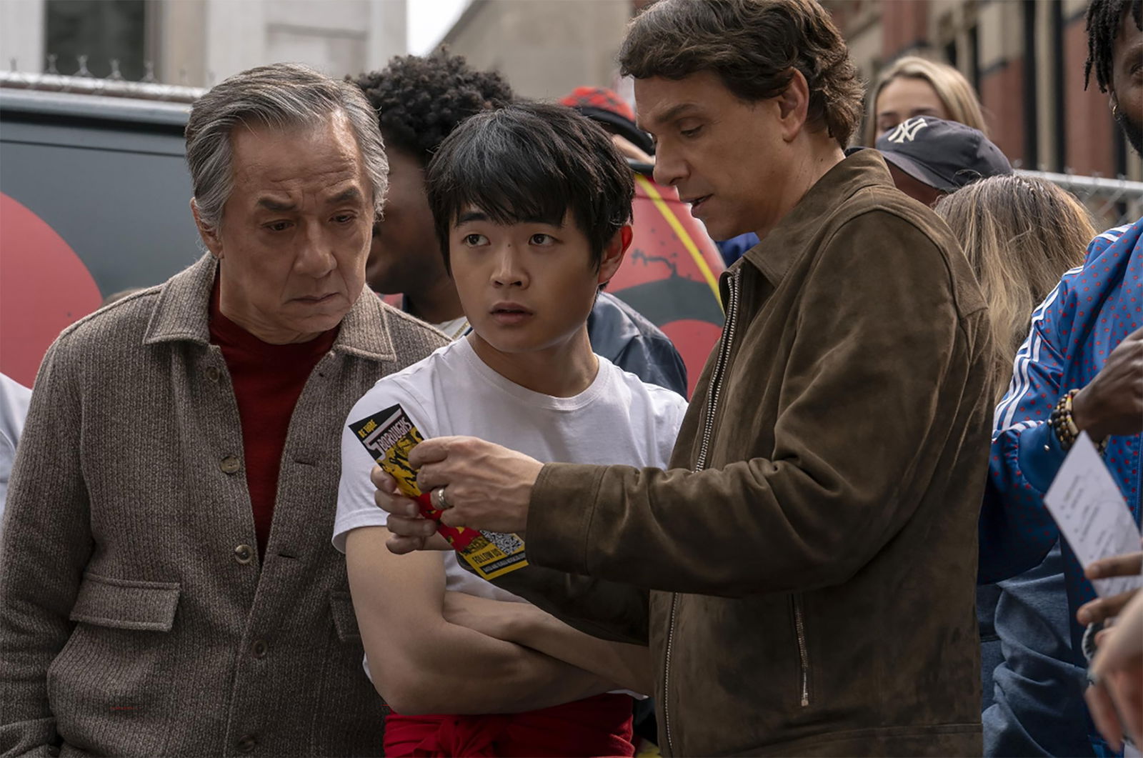 Jackie Chan, Ralph Macchio, and Ben Wang in Karate Kid: Legends (2025)