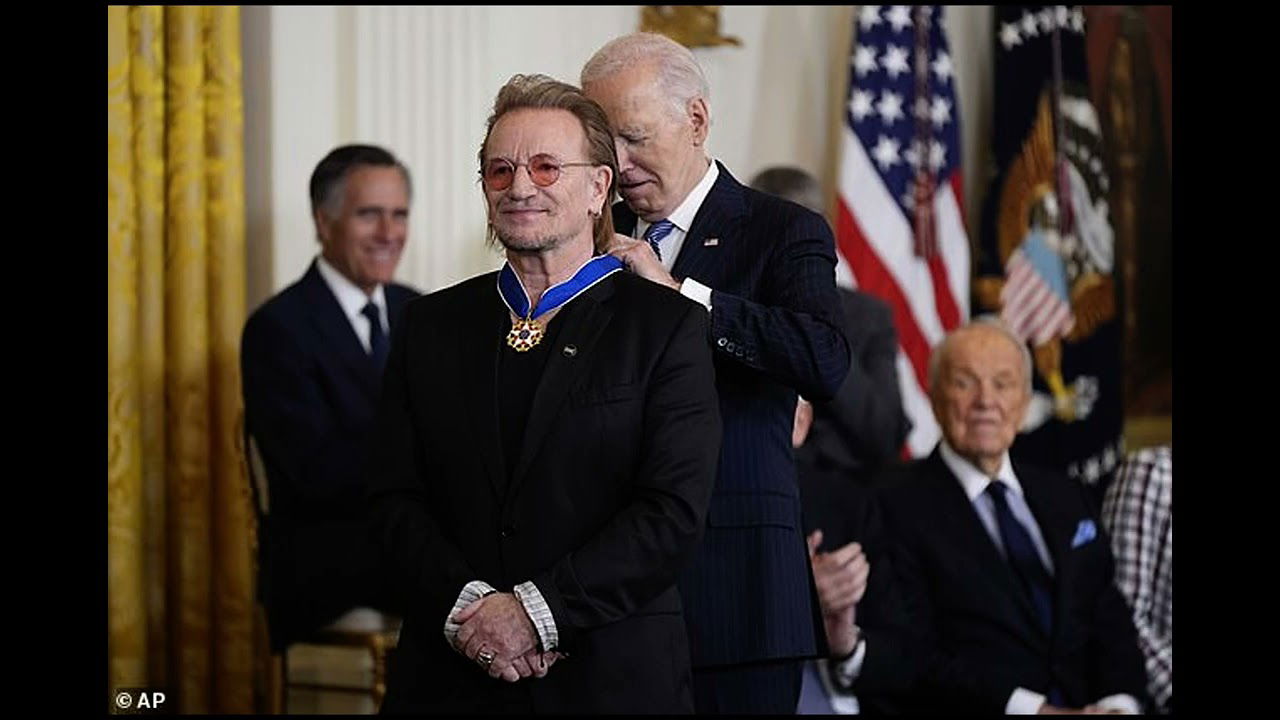 U2 frontman Bono is awarded US Presidential Medal of Freedom by Joe Biden