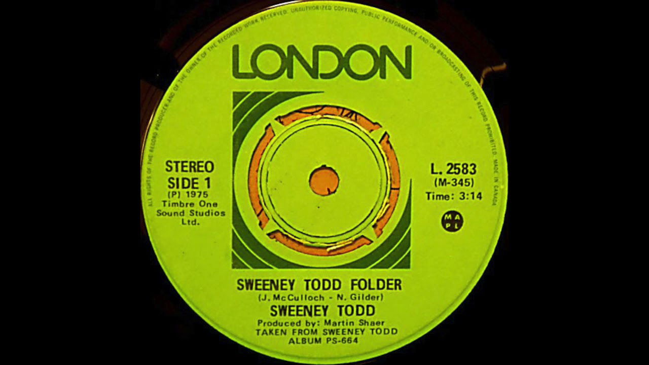 Sweeney Todd - Sweeney Todd Folder -  1975  -   7" Single,  Band from Vancouver,  Canada